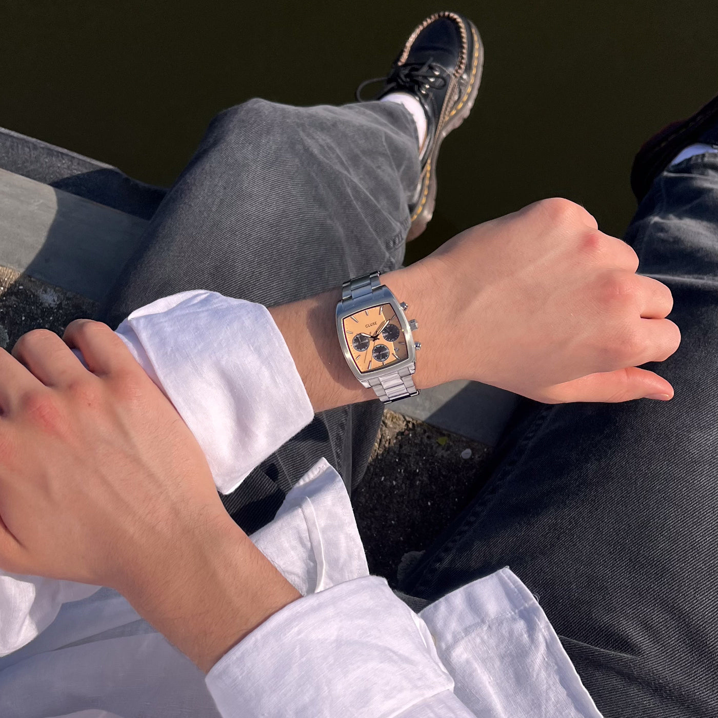 Quartaut Chrono Watch Steel, Yellow and Grey, Silver Colour