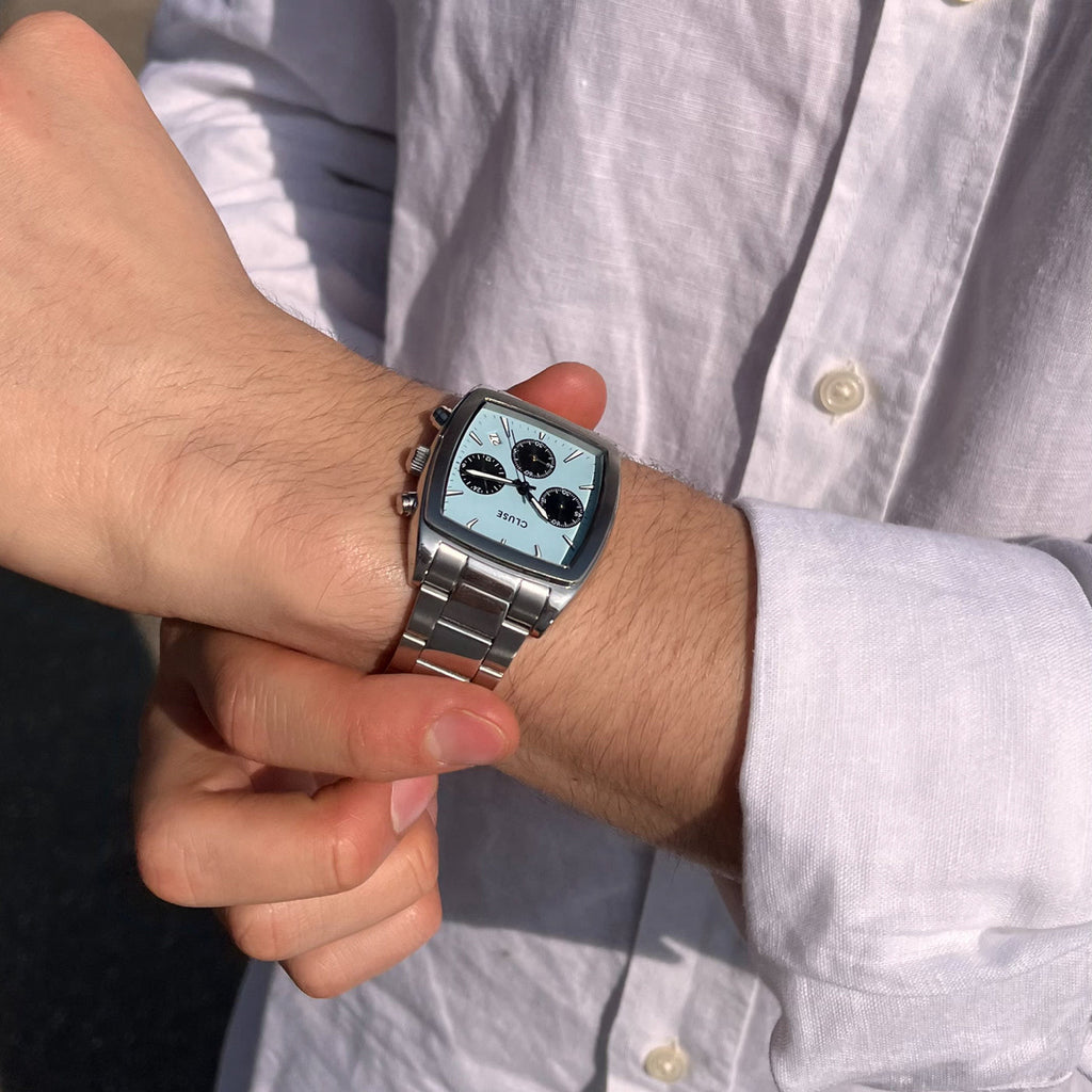 Quartaut Chrono Watch Steel, Blue and Black, Silver Colour