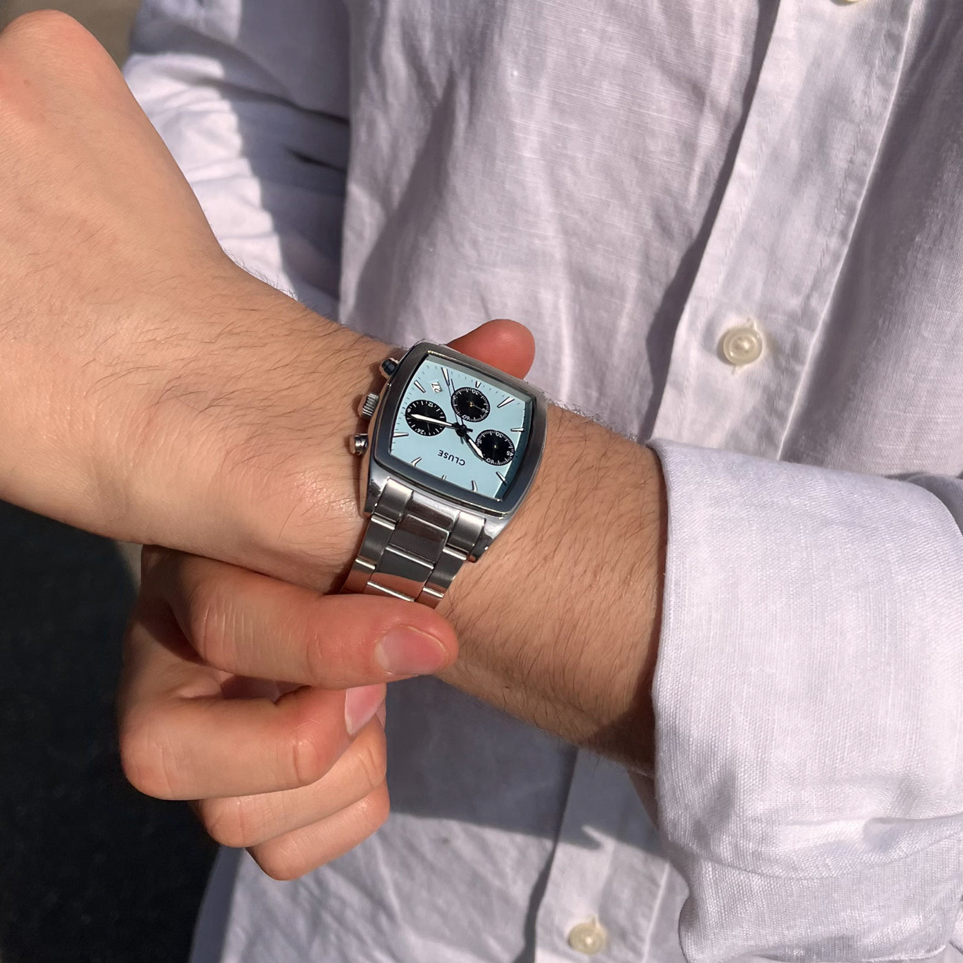 Quartaut Chrono Watch Steel, Blue and Black, Silver Colour