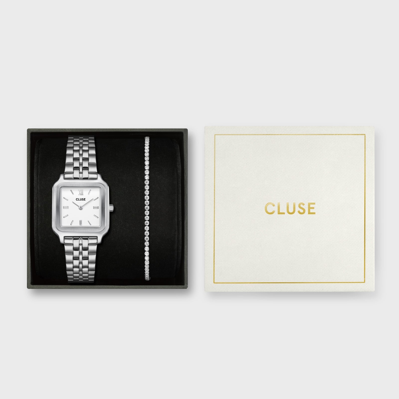Gift Box Gracieuse Watch Steel, White & Élevé Tennis Bracelet, Silver Colour