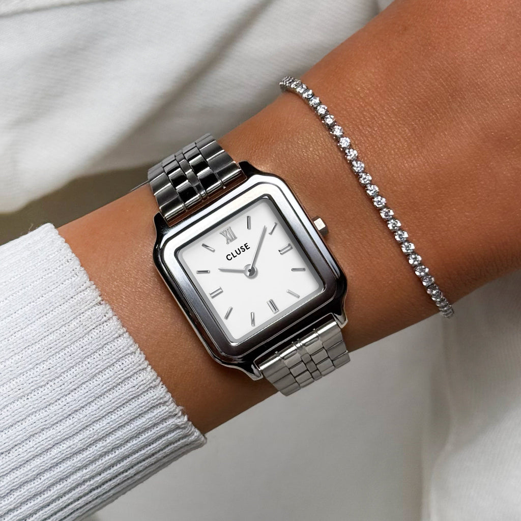 Gift Box Gracieuse Watch Steel, White & Élevé Tennis Bracelet, Silver Colour