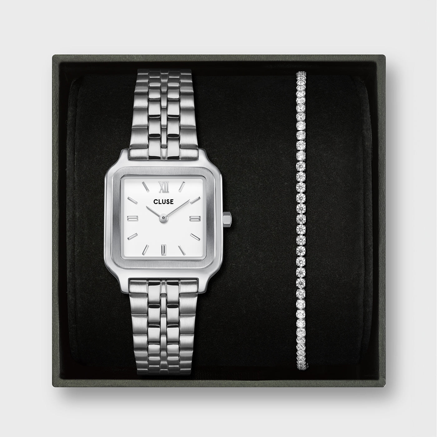 Gift Box Gracieuse Watch Steel, White & Élevé Tennis Bracelet, Silver Colour