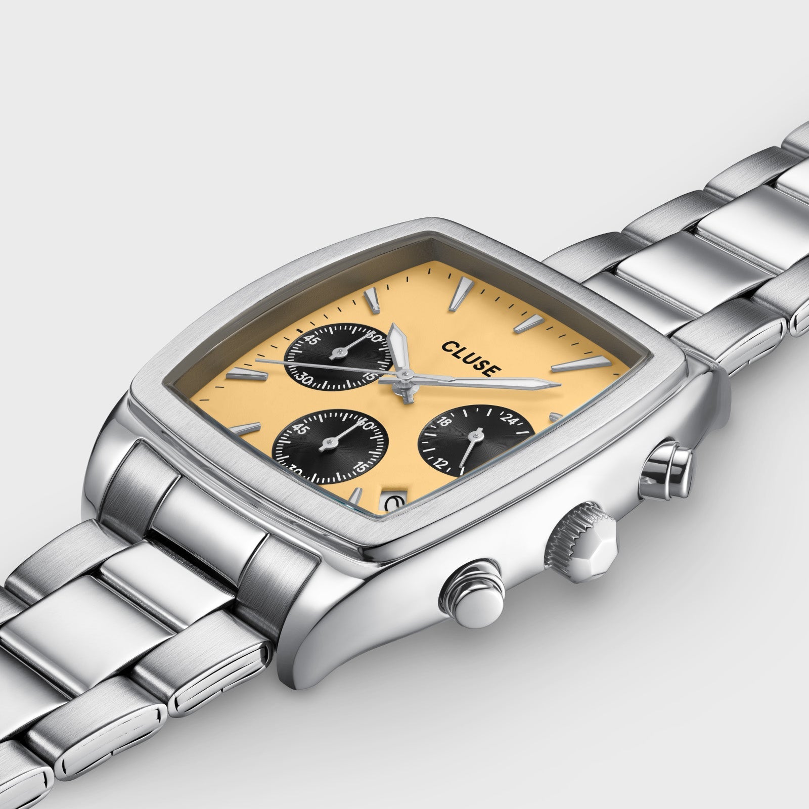 Quartaut Chrono Watch Steel, Yellow and Grey, Silver Colour