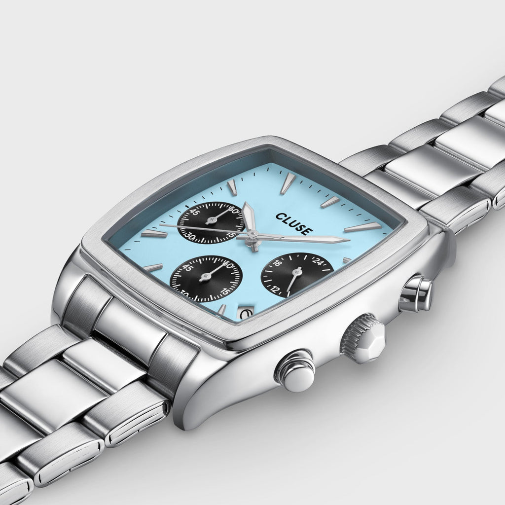 Quartaut Chrono Watch Steel, Blue and Black, Silver Colour