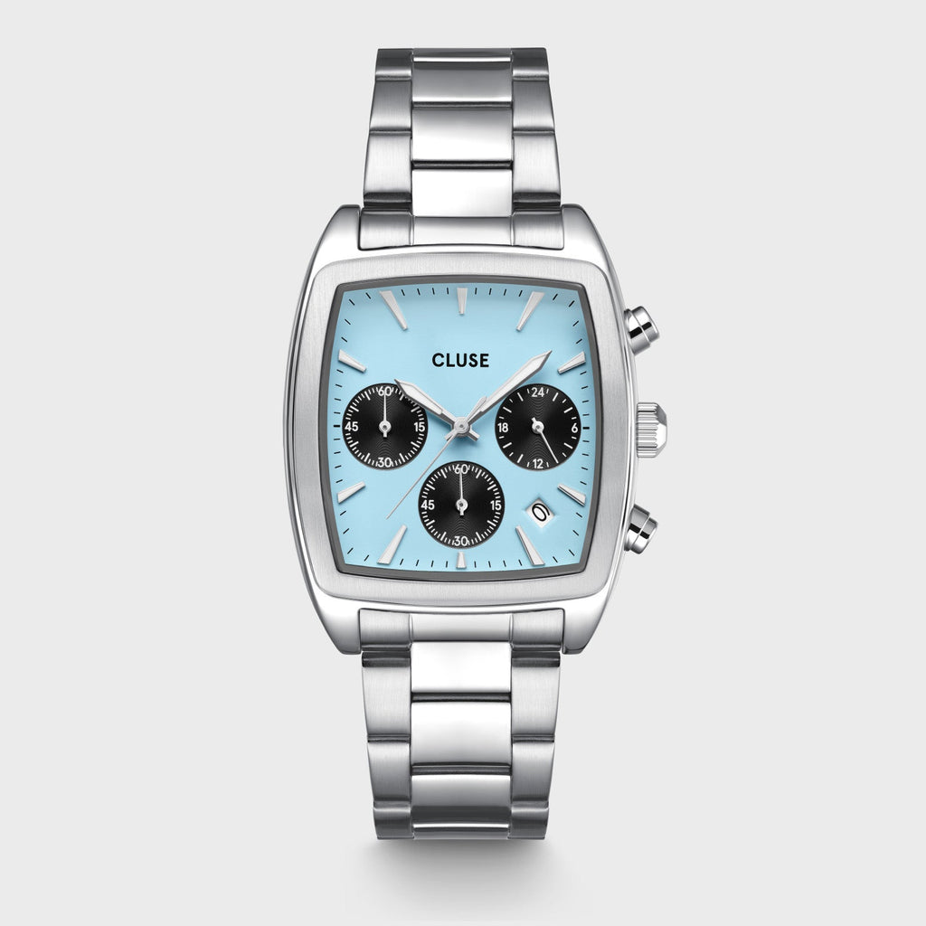 Quartaut Chrono Watch Steel, Blue and Black, Silver Colour